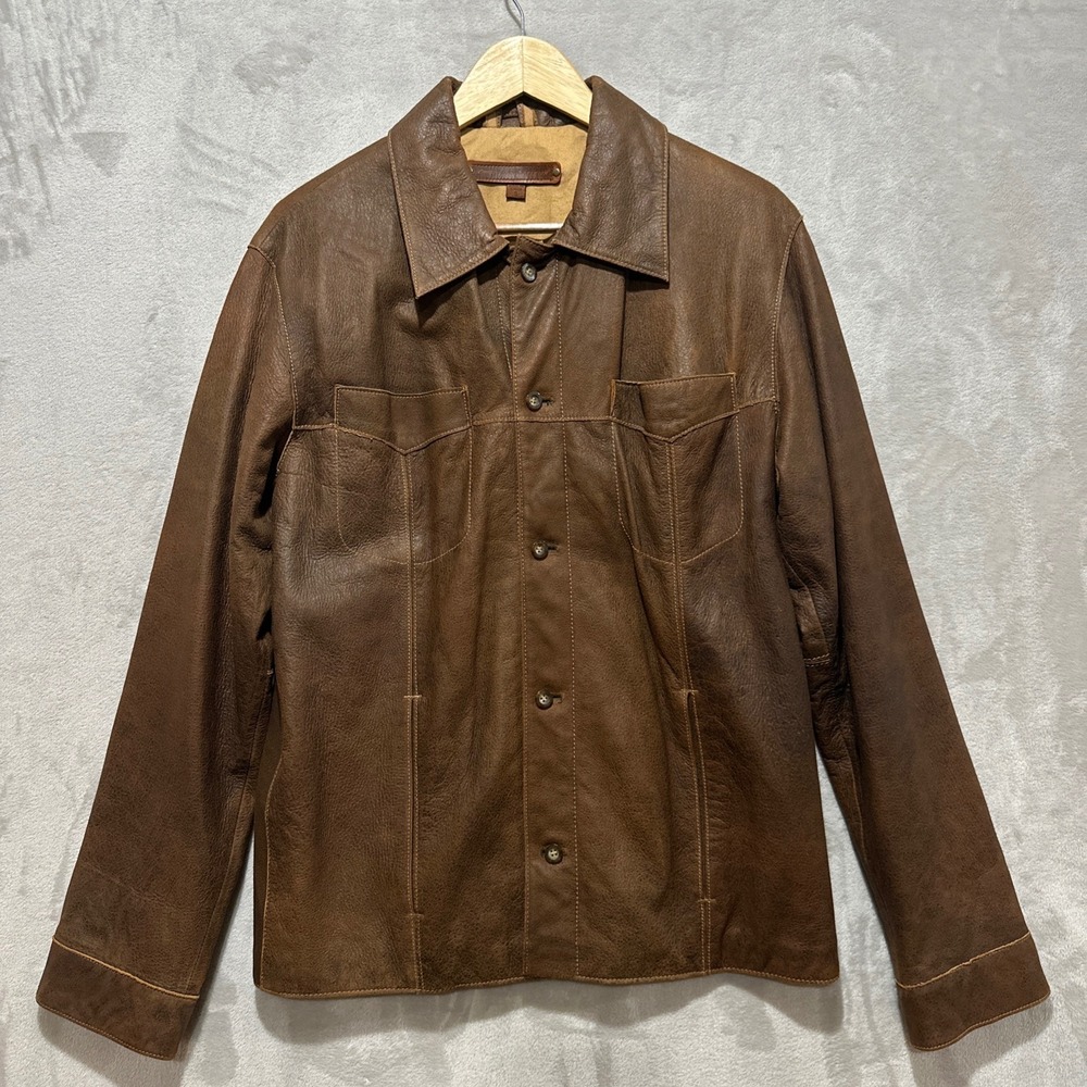 Guess Premium‎ Mens Brown Genuine Leather Western Shirt Jacket Size S